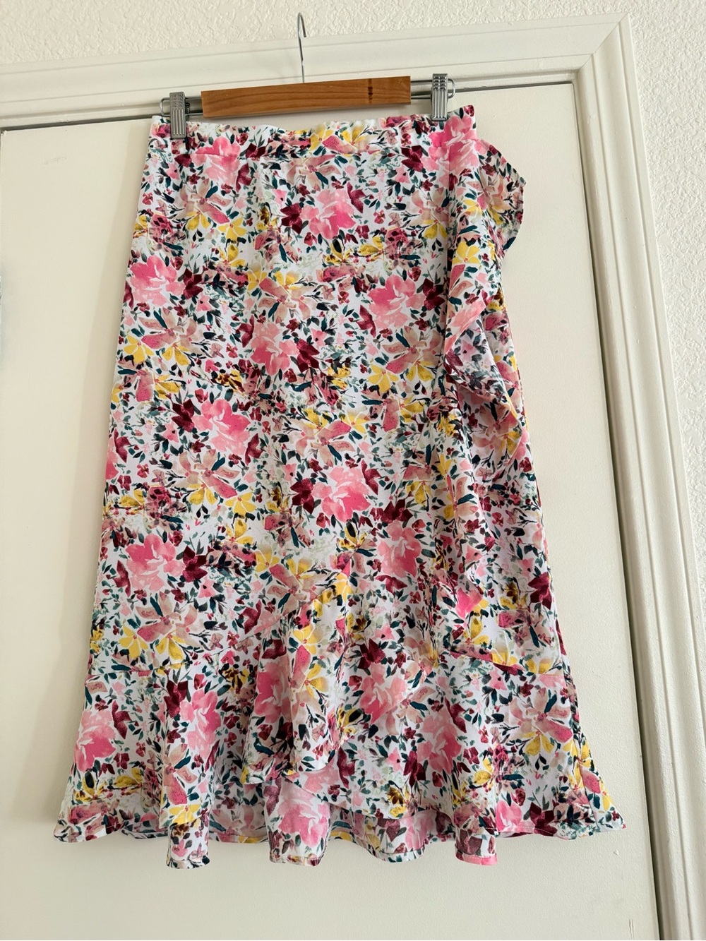 Floral Pink Yellow White Midi Skirt